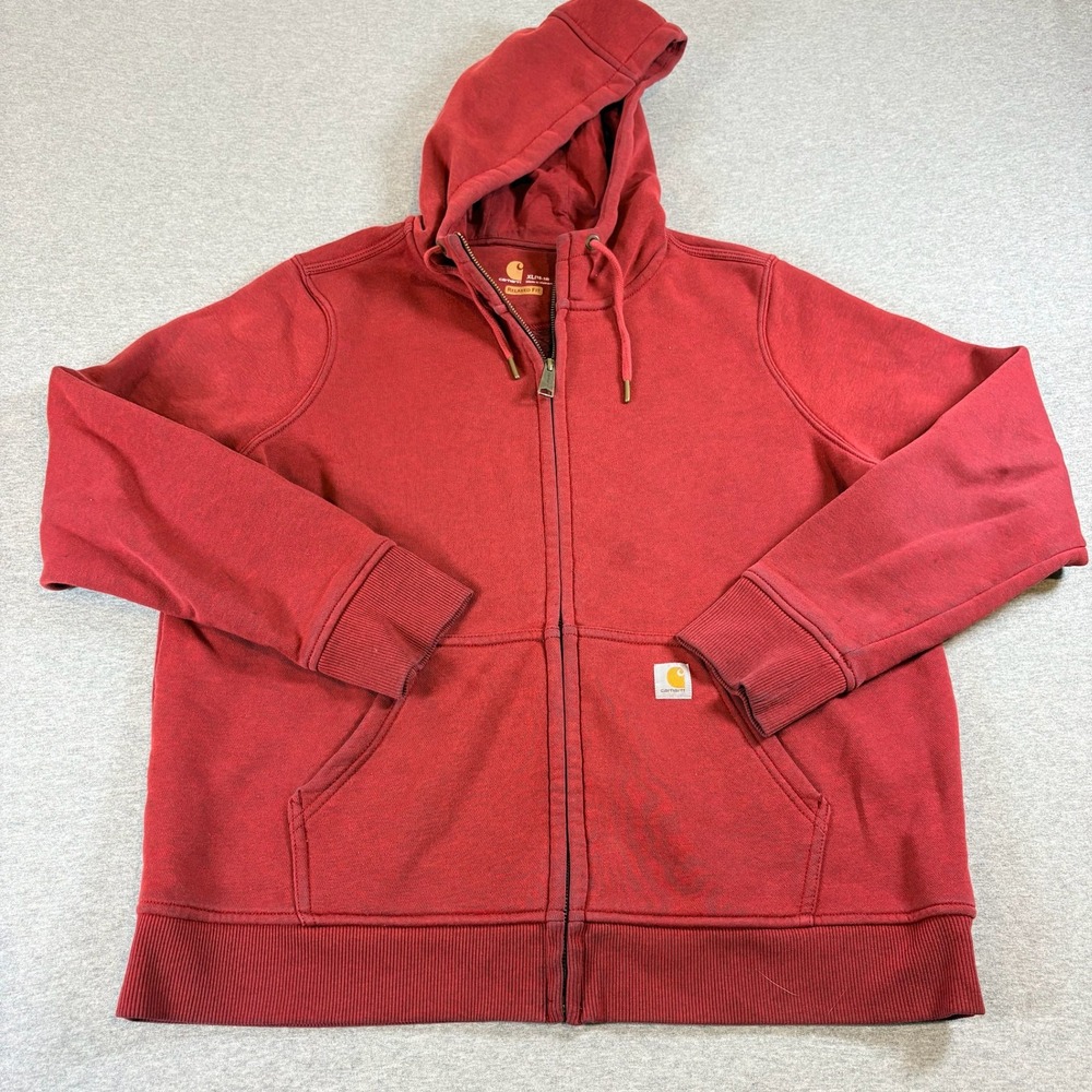 Carhartt Zip Hoodie Womens XL 16-18 Red Relaxed Fit Sweatshirt Pocket Logo